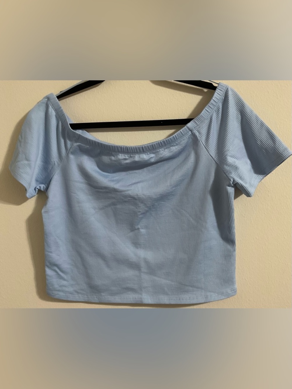 NWT - Urban Social Light Blue Off-Shoulder Ribbed Crop Top, Sz Large